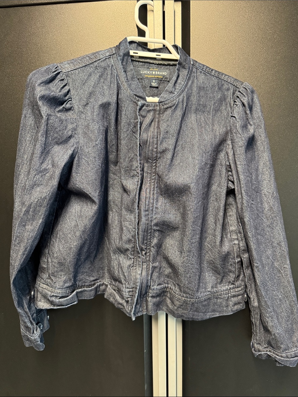 Lucky Brand Indigo Denim Zip Jacket with Puff Shoulders